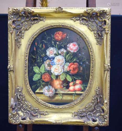 A framed oil on board still life study of flowers signed wit...