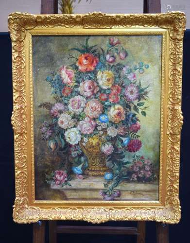 19th century framed oil on board still life study of flowers...