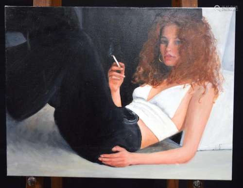 Oil on canvas of a female 45 x 61 cm.