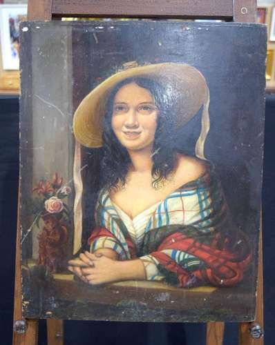 19th Century Oil on board of a female 55 x 44 cm