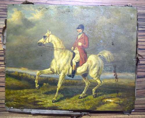 A 19th Century oil on board of huntsman on a horse 20 x 25 c...