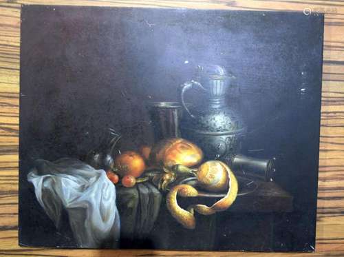 A 19th Century oil on panel ,still life of fruit and a jug 2...