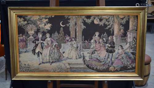 A framed Early 20th Century continental Tapestry 47 x 97 cm