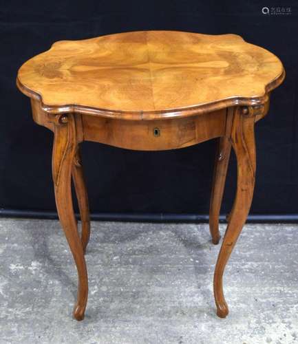 A small Burr wood one drawer Victorian table 72 x 68 cm