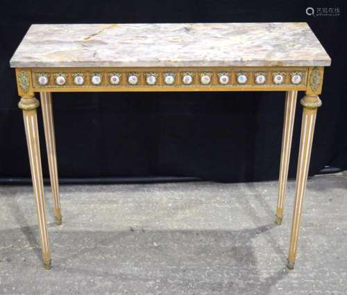 A marble topped Continental Consol table with small porcelai...