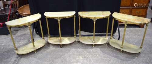 A collection of brass and onyx console tables 66 x 60 cm (4)