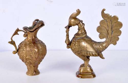 An Indian bronze bird together with a small gilt bronze ewer...