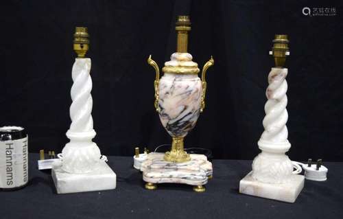 A near pair of Alabaster table lamp stands together with a m...