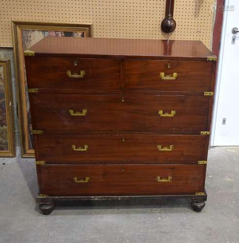 A 19th Century Mahogany 5 drawer campaign chest 106 x 104 x ...