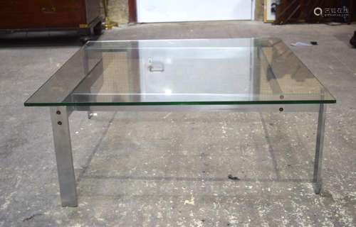 A contemporary metal framed glass top coffee table 32 x 81.5...