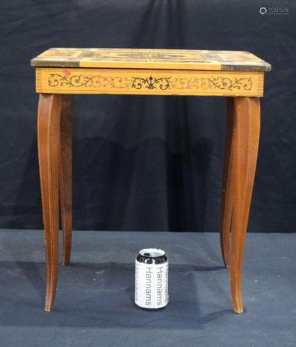 A Mid Century inlaid musical table 51 x 45 x 35 cm