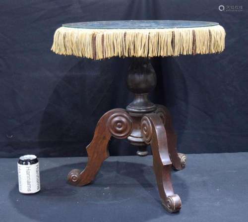 A Victorian occasional table with a bead work cover and glas...