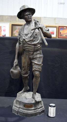 A huge French spelter Faucheur figure of a field worker 107 ...