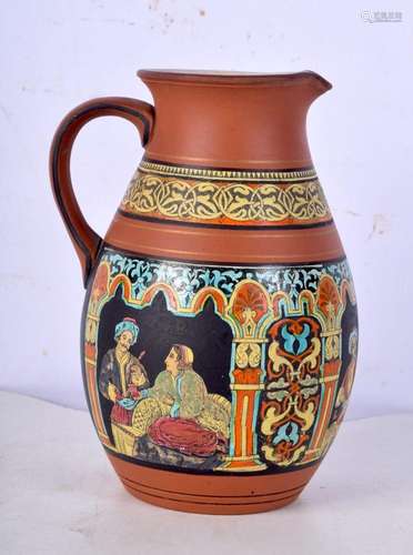 A Turkish enamelled Terracotta jug 15 cm .