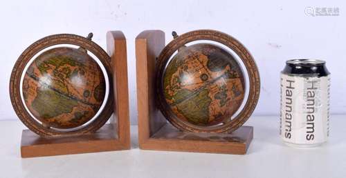 A pair of vintage wooden globe book ends