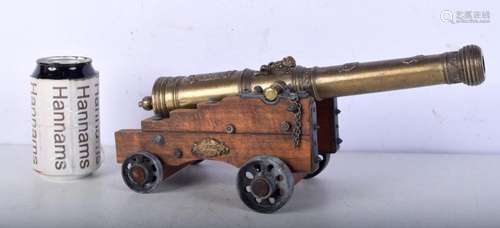 A wood and brass desk cannon copy of El Tigre 34 cm