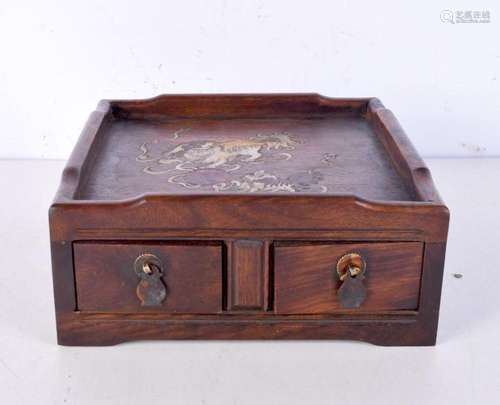 An early 20th century Chinese carved rosewood box, inlaid wi...