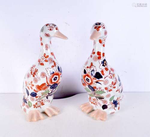 A large pair of Chinese porcelain imari ducks, painted with ...