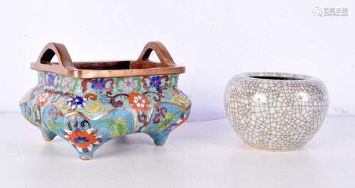 A Chinese bronze cloisonne enamel censer together with a ge ...