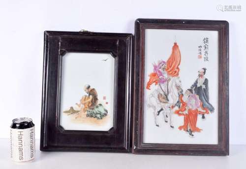 A Chinese porcelain plaque, together with another smaller. L...