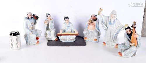 A set of six Chinese glazed pottery figures in the form of m...