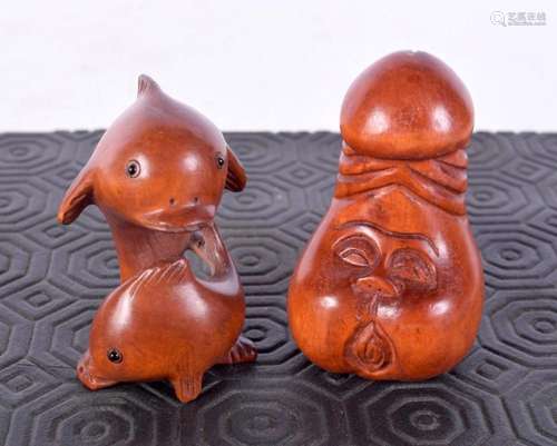 A Japanese boxwood netsuke in the form of a penis monster, t...