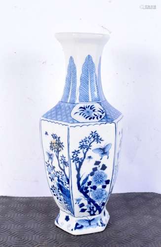 A Chinese blue and white hexagonal shaped porcelain vase, be...