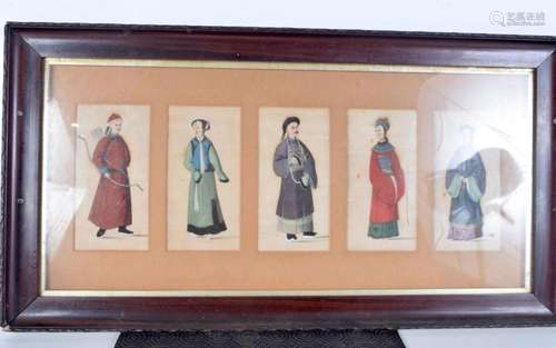 A Chinese Qing dynasty set of five framed pith paper depicti...