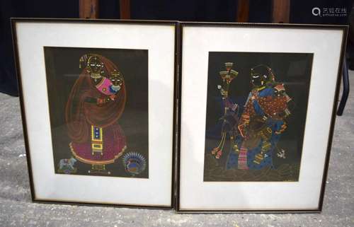 A pair of framed Indian prints by Ram Bhakta 37 x 28 cm.