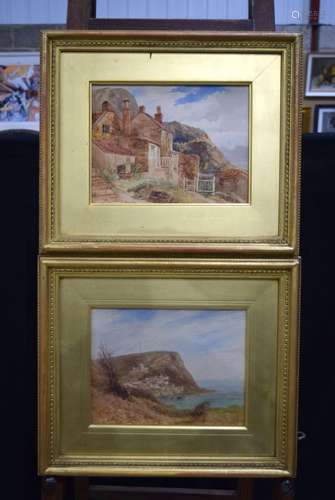 A pair of framed watercolours bearing a indistinct signature...