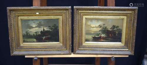 A pair of 19th century oil on boards depicting boats in an e...