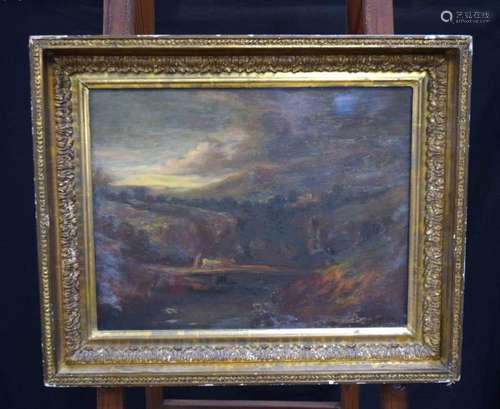 A framed 19th Century oil on board of a rural landscape 38 x...