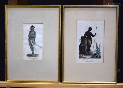 A pair of 19th Century coloured etchings 17 x 8.5 cm.