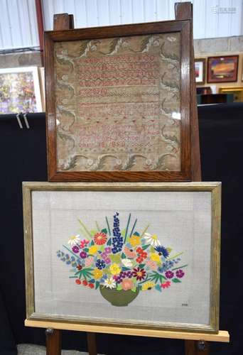 A framed Victorian sampler together with a needle feltwork p...