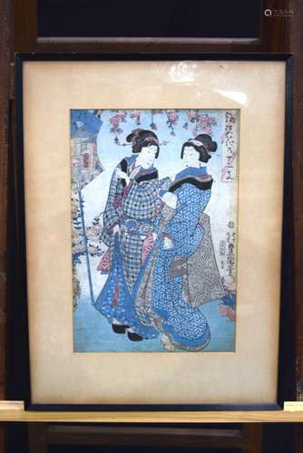 A framed Japanese late Edo period Wood block print by Utagaw...