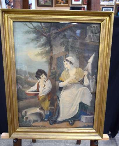 A large framed Victorian coloured etching on canvas 59 x 43 ...