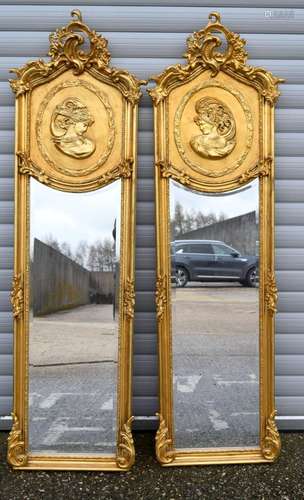 A large pair of Baroque style mirrors 179 x 53 cm