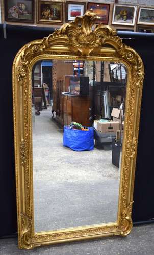 A large French style gilt wood framed mirror 159 x 84 cm