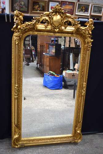 A large French style gilt wood framed mirror 161 x 84 cm