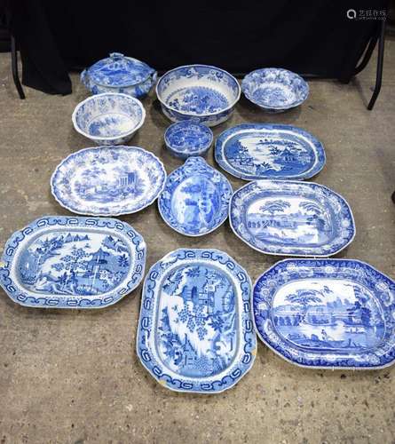 A large quantity of antique blue and white dinner service it...