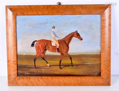 A framed 19th century oil on board of a race horse signed wi...