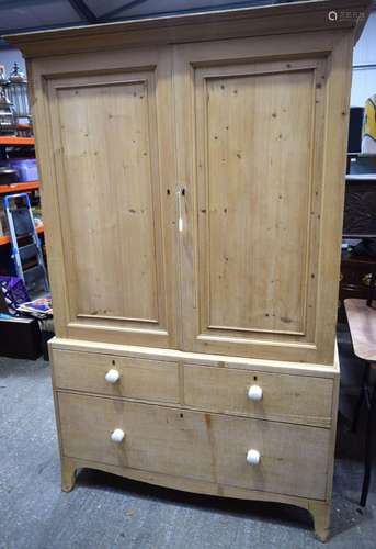 A large Pine Housekeepers Cupboard 200 x 122 x 57 cm