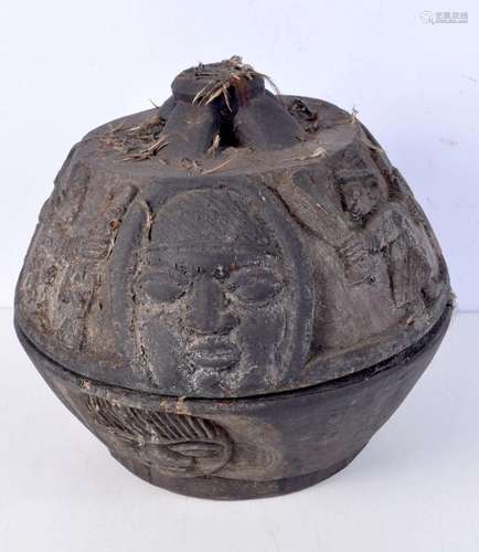 A large African tribal Yoruba lidded box. 37 x 43 x 41cm.