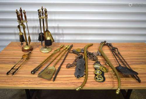 A large collection of brass items including horse tack, bras...