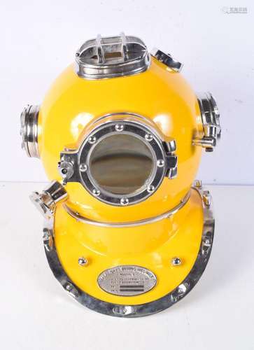 A contemporary yellow divers helmet. 42 x 40 x 33cm.