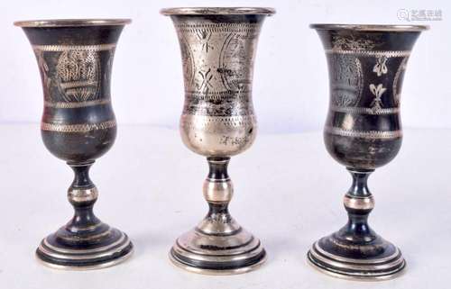 Three Small Silver Goblets. 10.3cm x 4.9cm, Stamped Sterling...