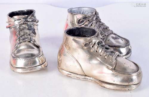 Three Silver Plated Boots. 7.5cm x 15.4cm x 6.4cm (3)