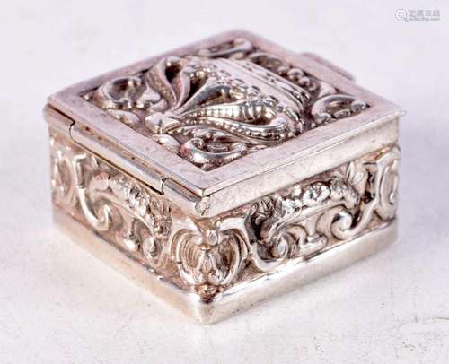 A White Metl Box with an Embossed Crown Decoration. 3cm x 3c...