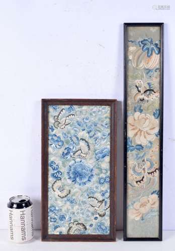 Two framed Chinese embroidered silks . 55 x 8 cm (2).