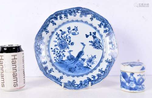 A Chinese porcelain Qing blue and white plate together with ...